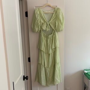 Wayf Light Green Tiered Maxi Dress